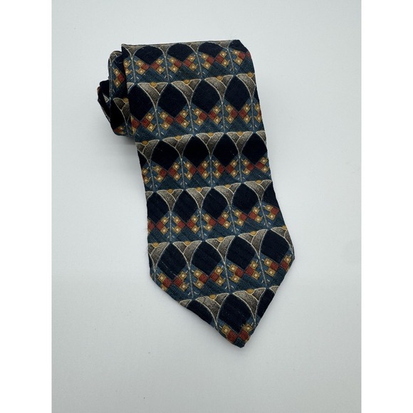 Ermenegildo Zegna Other - Ermenegildo Zegna Silk Tie Blue Geometric Pattern Made in USA Designer Necktie